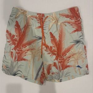 Tommy Bahama Swim Trunks Mens Medium Hawaiian Floral Cargo Beach Blue 90s VTG